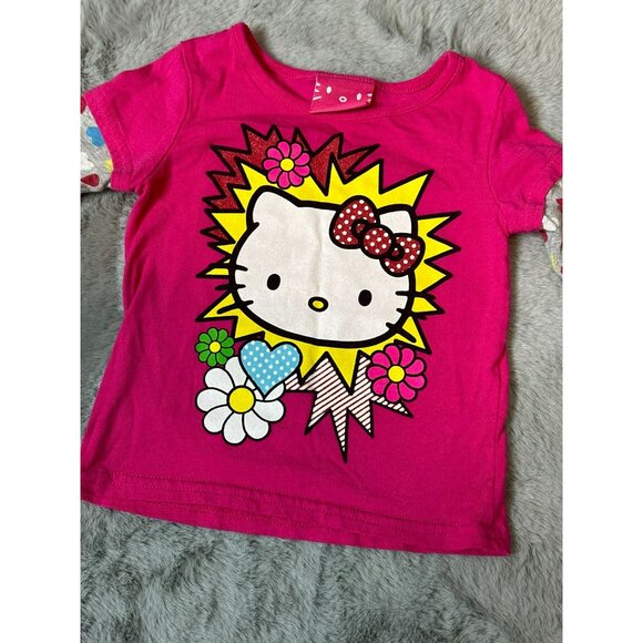 Hello Kitty by Sanrio 24M Toddler Girl LS T-Shirt Heart Floral Bow Hot Pink - Picture 3 of 7